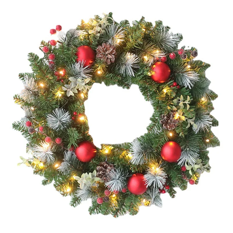 30CM Outdoor Large Christmas Wreath with Lights  Christmas Xmas Tree Ornament Decor for Wedding Decoration