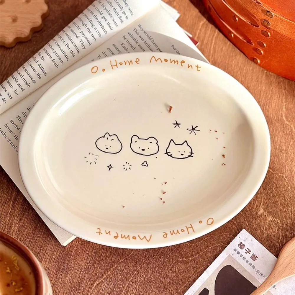 

Cream Cat Oval Plate,Korean Plate,Tableware Cutlery Trays,Ceramic Dish Serving,Household Dessert Sushi Breakfast Fruit Plates