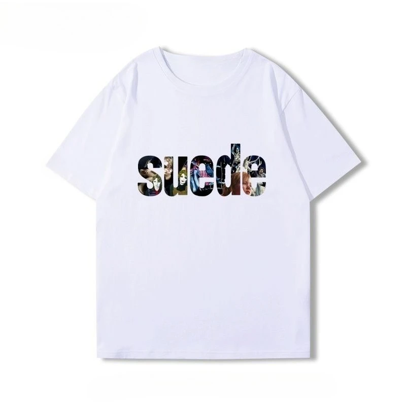 

SUEDE Goatskin Band Short-sleeved T-shirts for Men and Women, Pure Cotton American Rock Versatile Casual Wear Trend for Summer