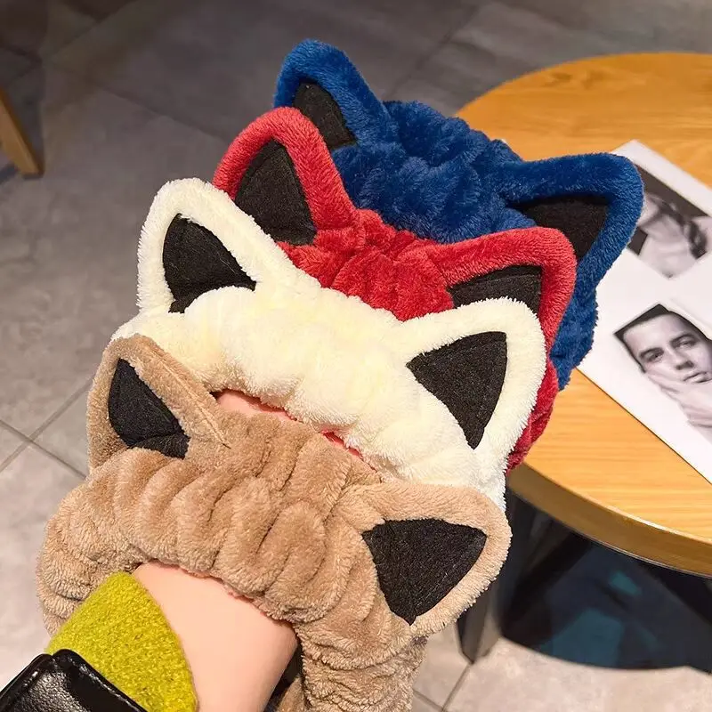 1pc Cartoon plush cat ear headband, women's pressed hair, face wash headband, simple headscarf headband