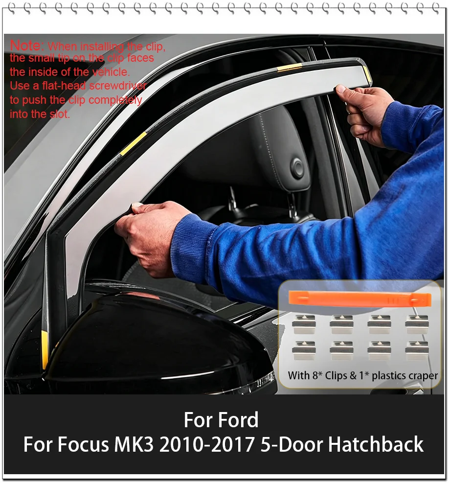 2013 2015 4pcs For Ford Focus MK3 5-Door 2010-2017 Hatchback Wind Deflectors Tinted