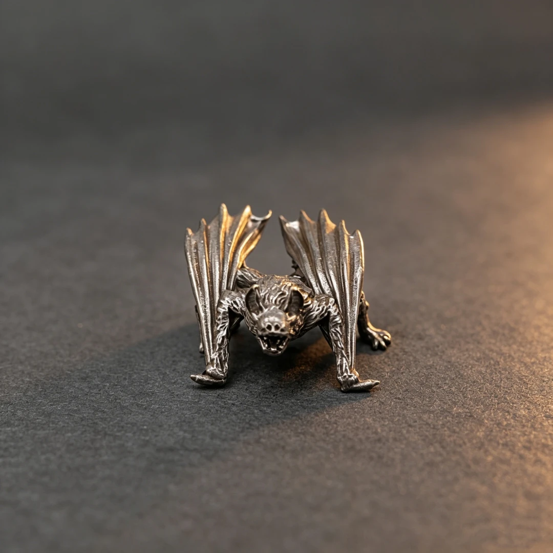 Vintage Brass Bat Figurine Mini Flying Bat Statue Gothic Animal Desk Decor Halloween Collectible Ornament