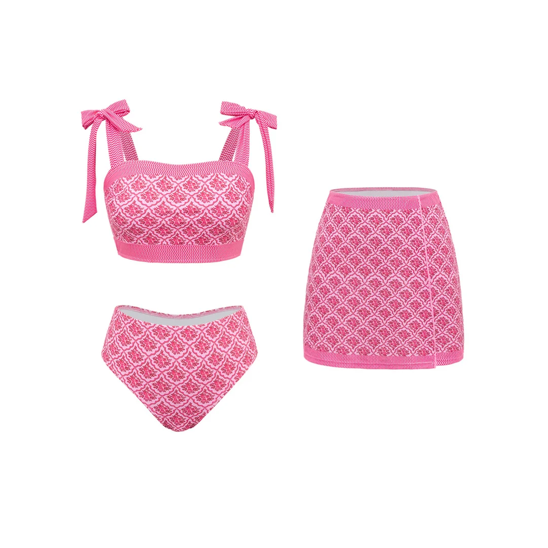 XS - L 3-teiliger Badeanzug mit Rock, Damen-Bikini, hochtaillierter Bikini, Damen-Badebekleidung, dreiteiliges Bikini-Set, Badeanzug, Badebekleidung, Schwimmanzug V8279 – Detail 6