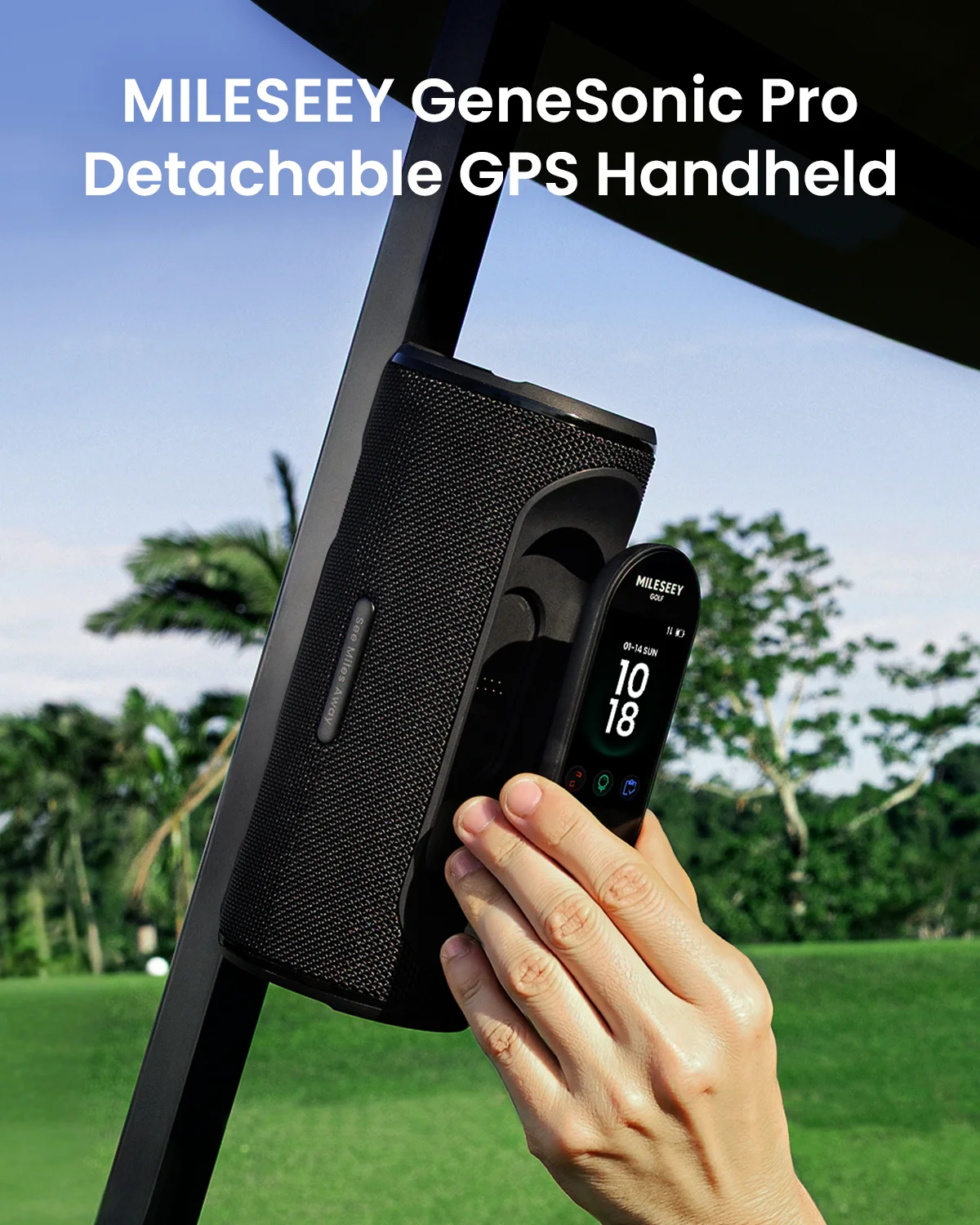 MiLESEEY Golf Speaker GeneSonic Pro with Detachable GPS Rangefinder, 43000+ Courses, View & Audible Distances,Touchscreen