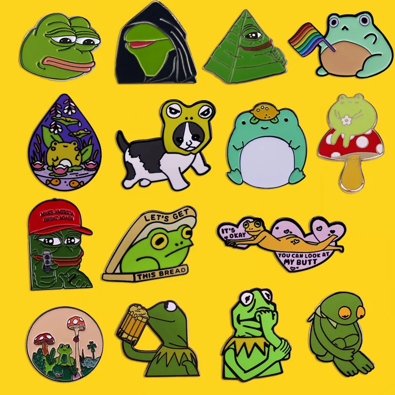 High Quality Funny Frog Enamel Pin Kawaii Animal Metal Badge Lapel Pin Clothes Bag Jewelry Accessories Kids Pin Gift