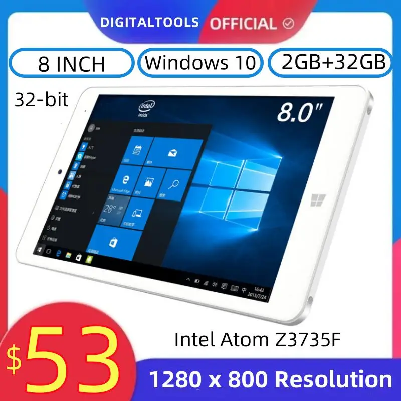 

2025 New 8" Windows 10 Mini Tablet 2GB RAM 32GB ROM Intel Atom Z3735F CPU 32-bit 4000mAh 1280 x 800 IPS Resolution