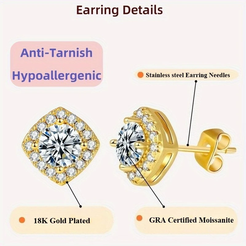 

Пара серег с синтетическим муассанитом GRA 0,8 карата, серьги-гвоздики, серьги для женщин, ювелирные украшения для женщин.