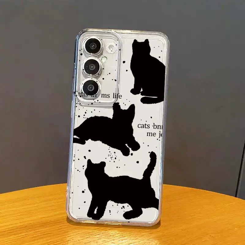 

Cartoon Anime Black Cat For Samsung Galaxy S25 S24 S23 S22 S21 S20 S10 Lite Plus FE Edge TPU 5G Transparent Phone Case