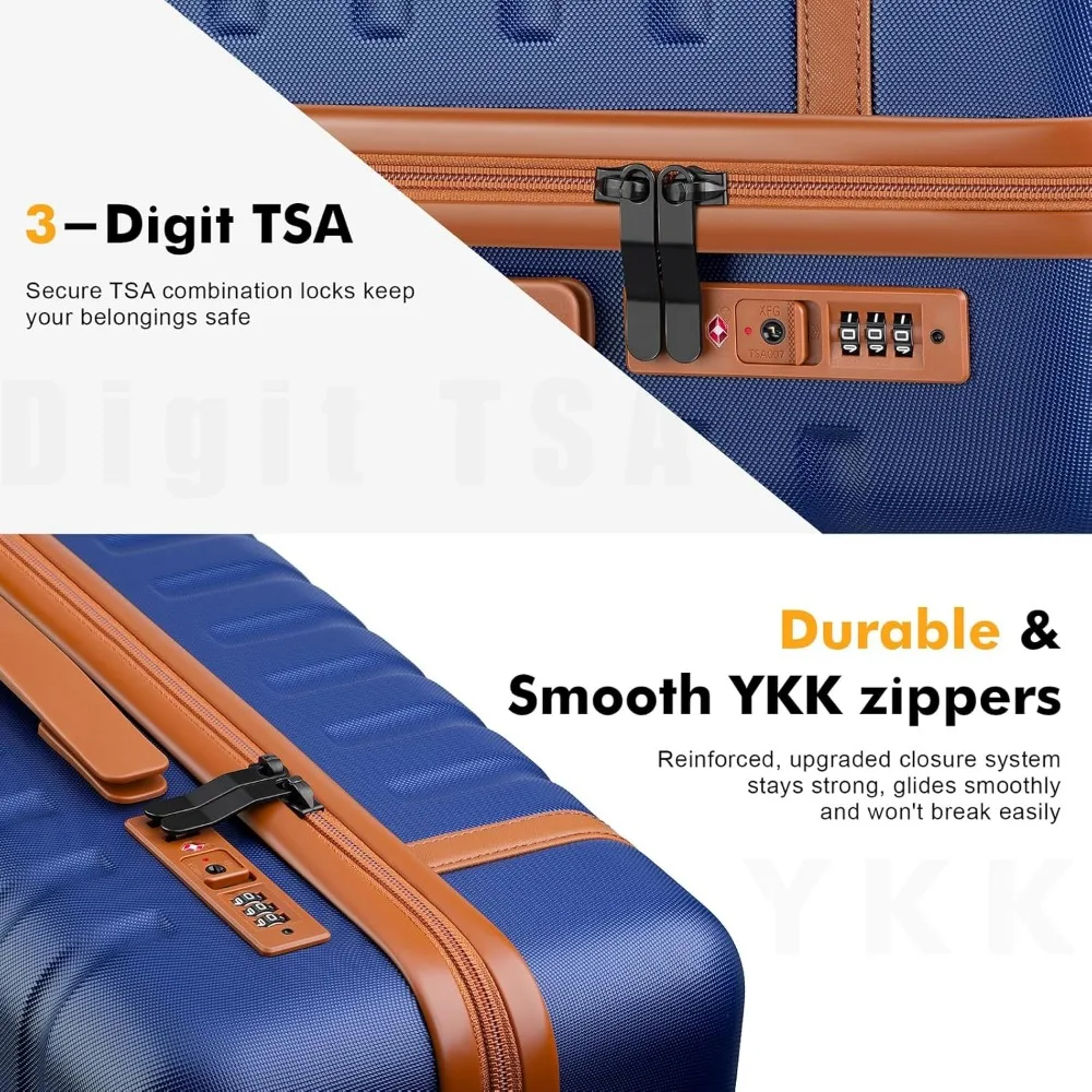 Three-Piece Lightweight Hardside Spinner Luggage Set with TSA Lock, YKK Zippers, 20 Inch Carry-On Suitcase for Travel