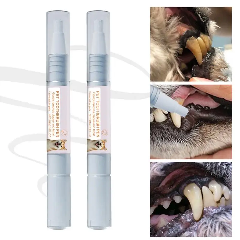 Dog Tooth Brushing Kit 2pcs Soft Bristles Dog Oral Stone Cleaning Pen Natural Plant Substance Dog Cat Tooth Scaler Toothbrush