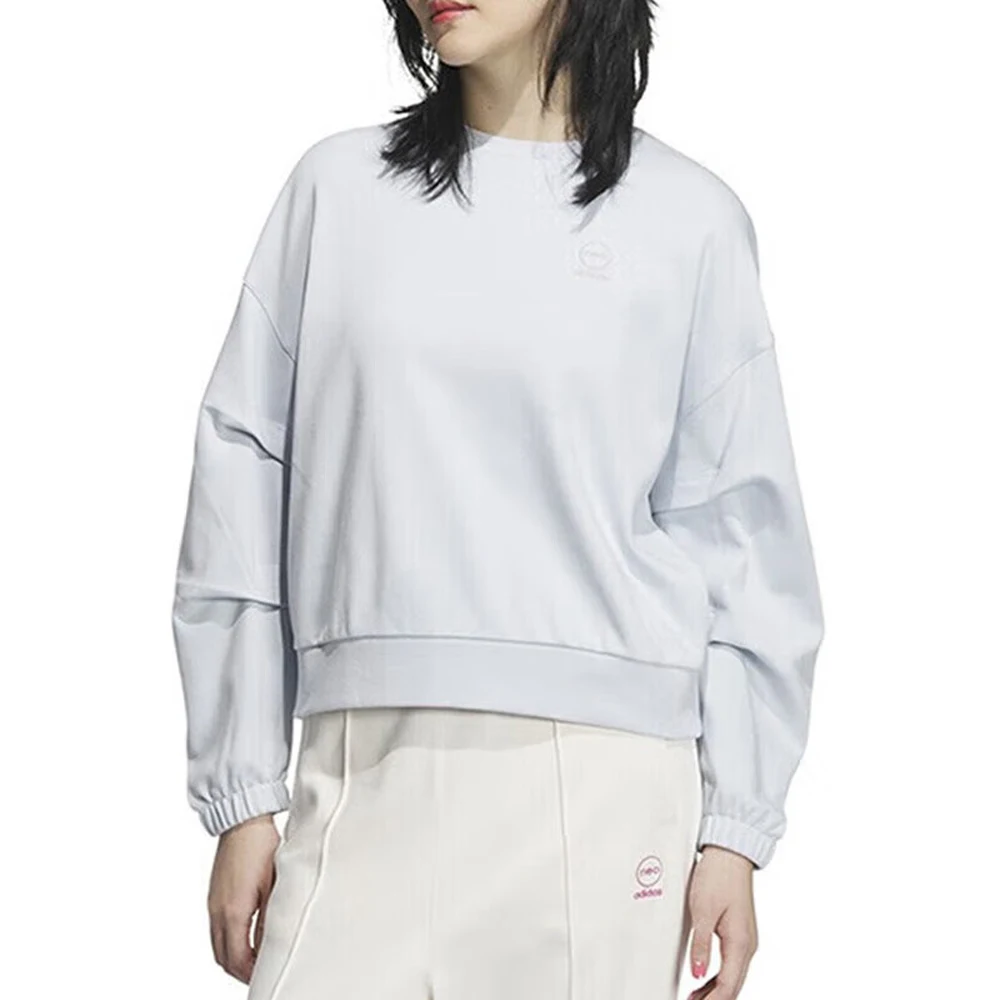 

Adidas NEO Series White Crew Neck Sweatshirt Brand Logo Detail Unique Sleeve Design Trendy For Spring Autumn Outings