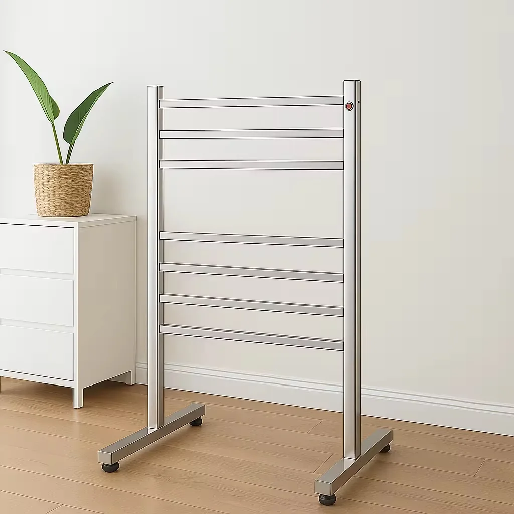 Portable Electric Heated Drying Rack Floor Standing Clothes Heater Stainless Steel Frame Easy Move Towel Warmer