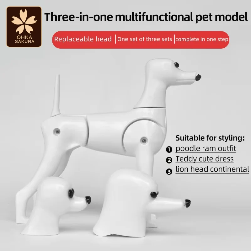 Pet Groomer Fake Dog Model New Three-In-One Model Teddy Ram Poodle Shape Head Practice Fake Hair Model Dog for Grooming