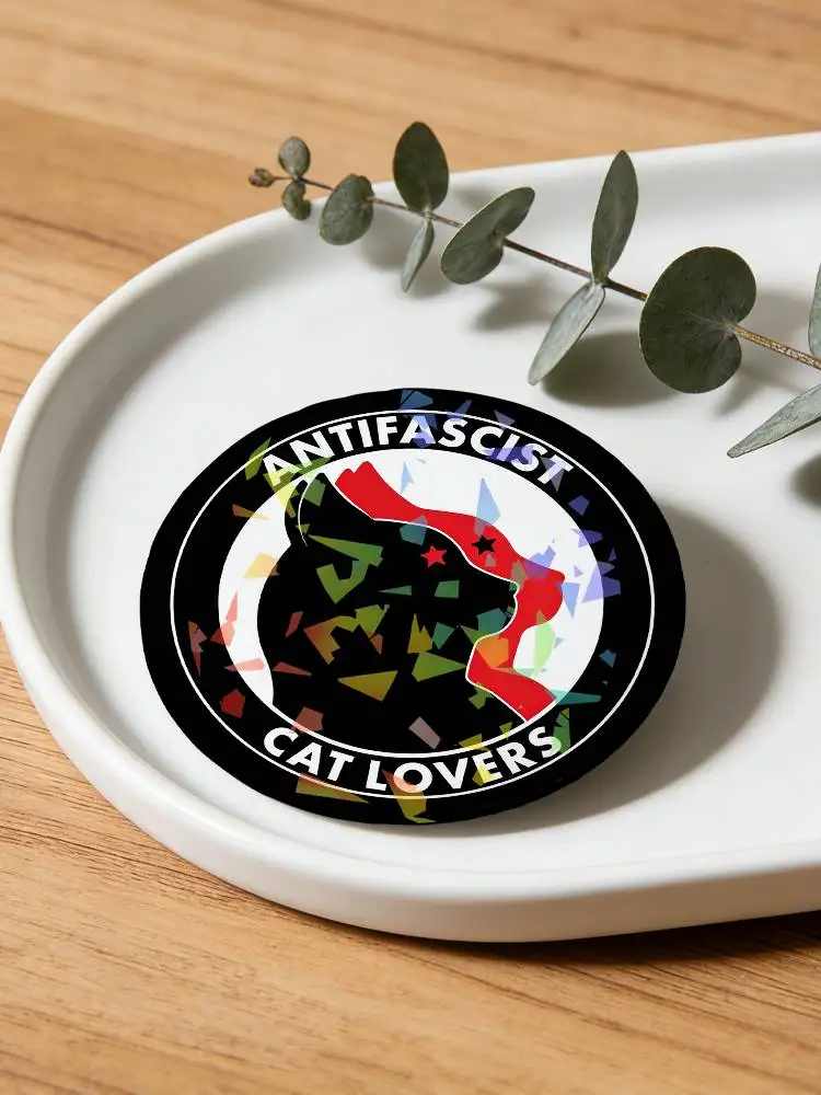 A-antifas K-kittens Round Badge Lapel Pins for Backpacks Briefcase Laser Brooch Clothes Gifts