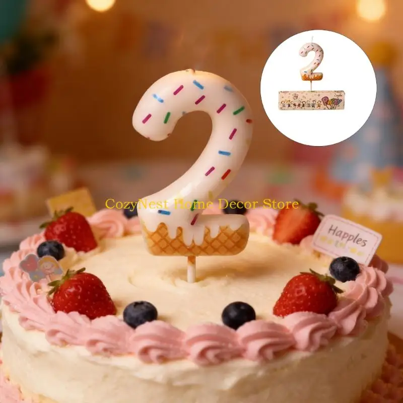 92MF Number Cake Candle with Sweet Sprinkle Finish for Age Display and Birthday Dessert Table Presentation for Family Use