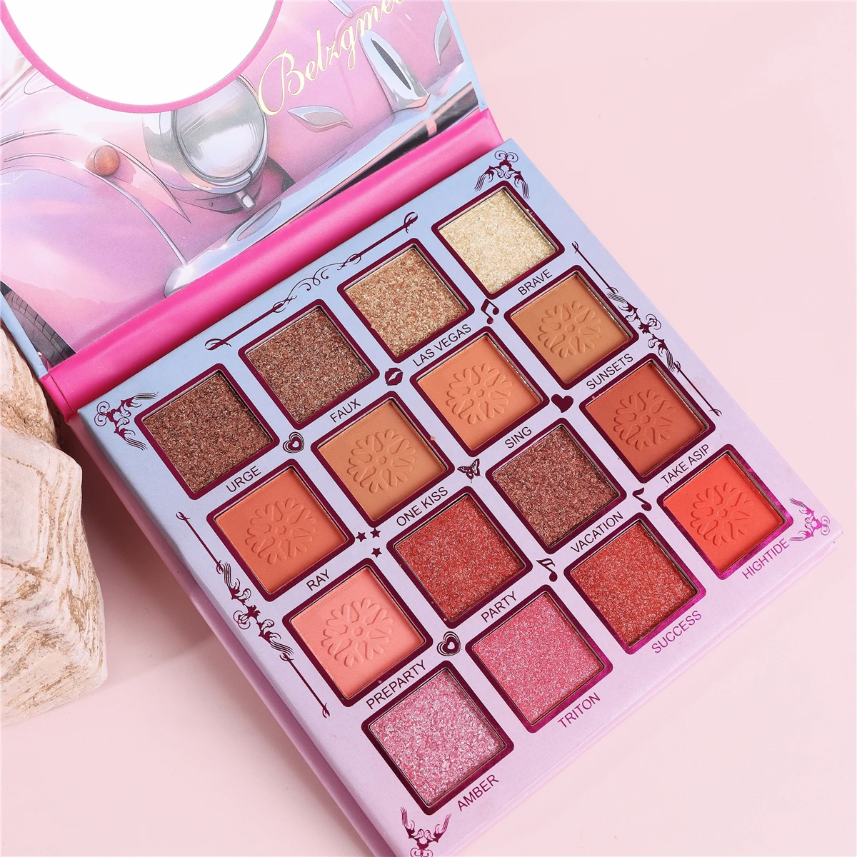 BELZGMEE 16 colori Matte Eyeshadow Palette Book con specchio Beauty Girl Glitter Blush Eyes Shadow cosmetici professionali per il viso