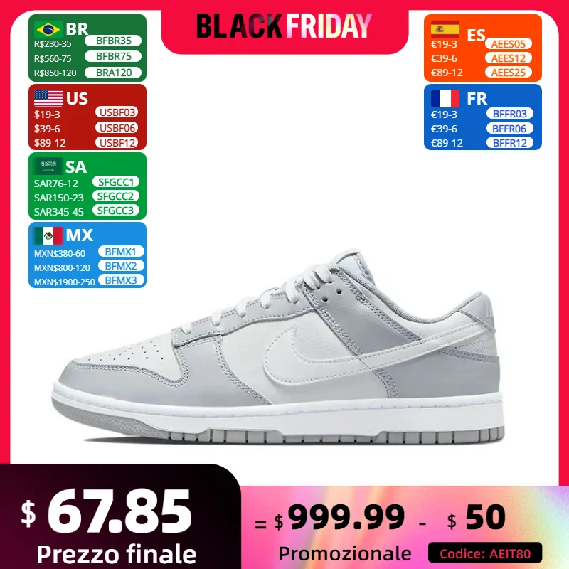 Nike White Grey Colorway Dunk Low Original Trend Board Shoes Lightweight Slip Resistant Life Casual Shoes