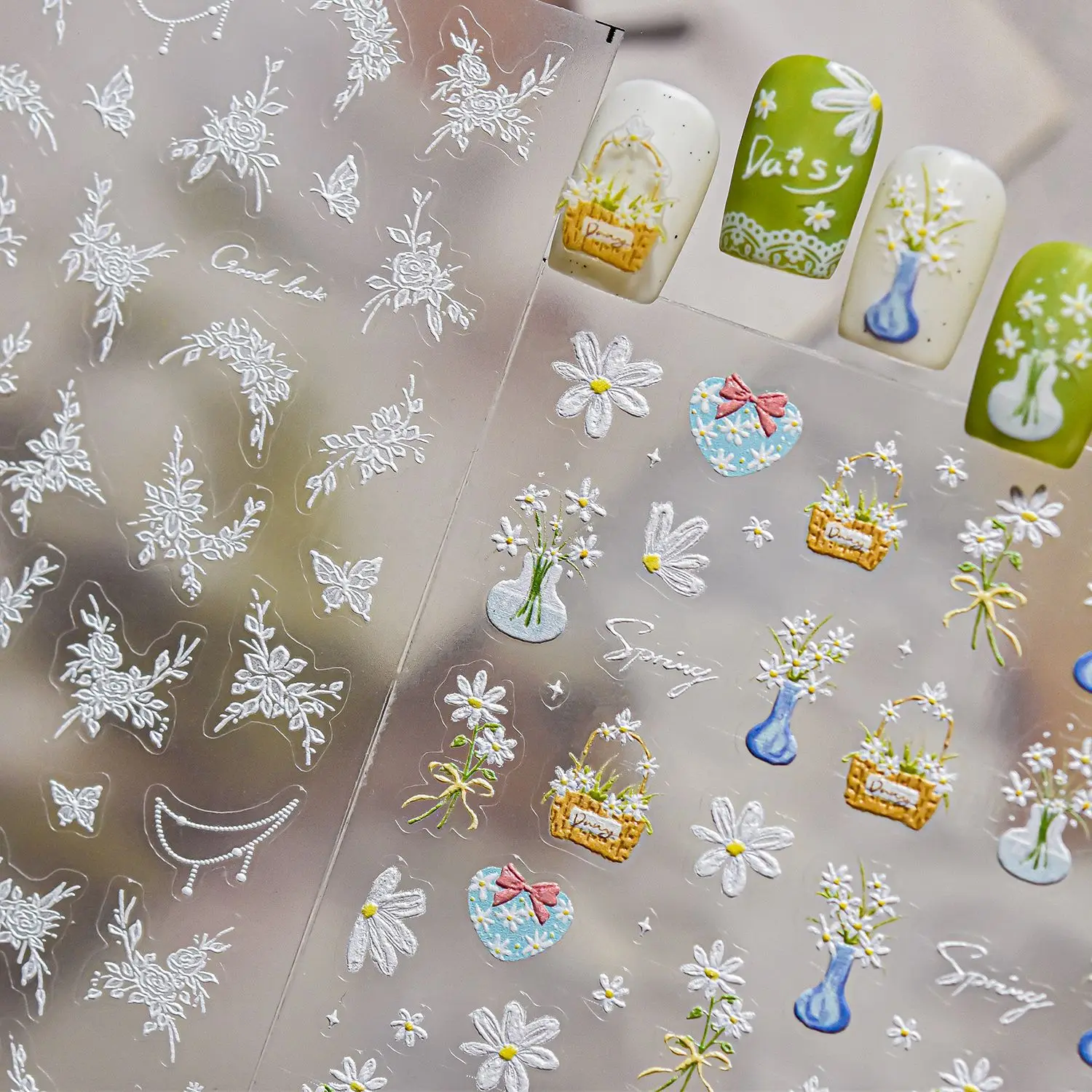 1pcs 5D Spring Flowers Nail Charms Stickers Semi-transparent