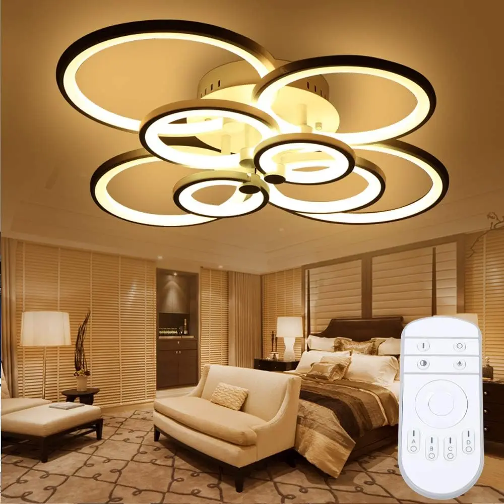 

LED Dimmable Ceiling Light with Remote Control Modern 8 Rings Circle Flush Mount Ceiling Lamp Bedroom Kitchen Living Room