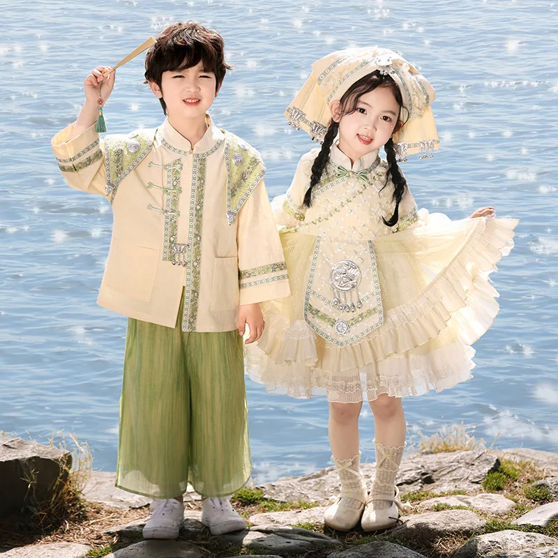 Autumn and Winter Performance Costumes, Tang and Hanfu Sets, Children's New Chinese Ancient Style Performance Costumes