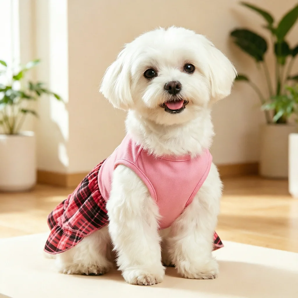 Vestido rosa con falda a cuadros para perros y gatos primavera - imagen 3