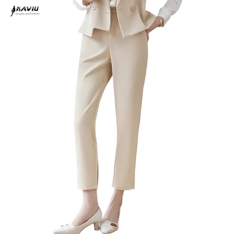 NAVIU Office Lady Fashion Ankle Length Pants Autumn Winter New Korean Slim High Waist Women Solid Casual Suits Trousers