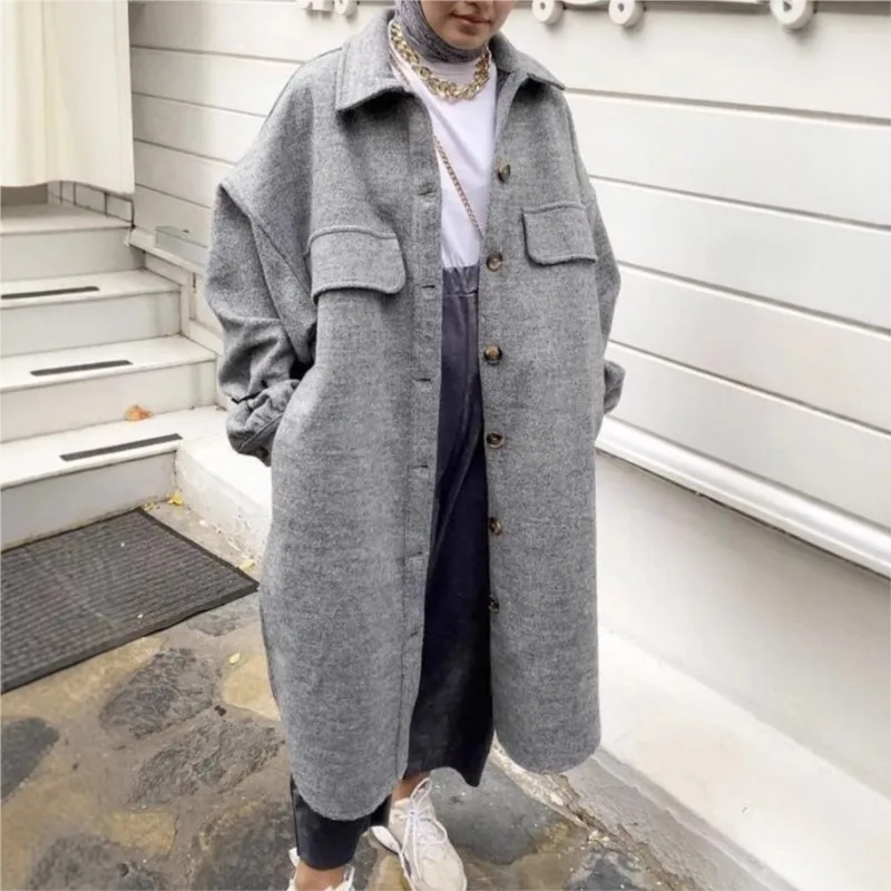 

2025 New Autumn Winter Temperament Commuting Women's Woolen Jacket Casual Solid Color Loose Long Jacket Fashionable Warm Coat