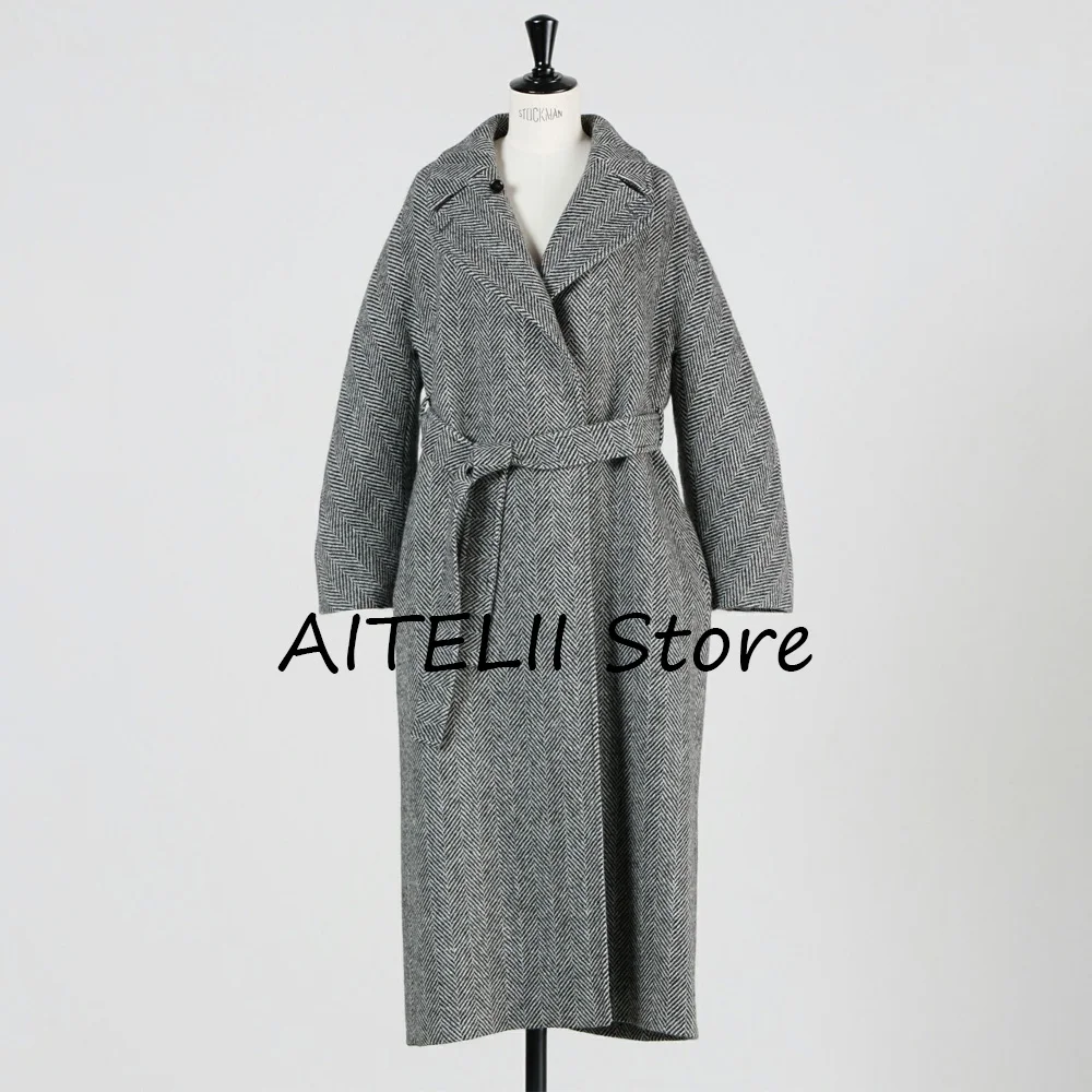 

Belt Sheepskin Coat for Women Coats Winter Casual Women's Herringbone Long Coat New Coats and Jackets Women’s Fashion Outerwear