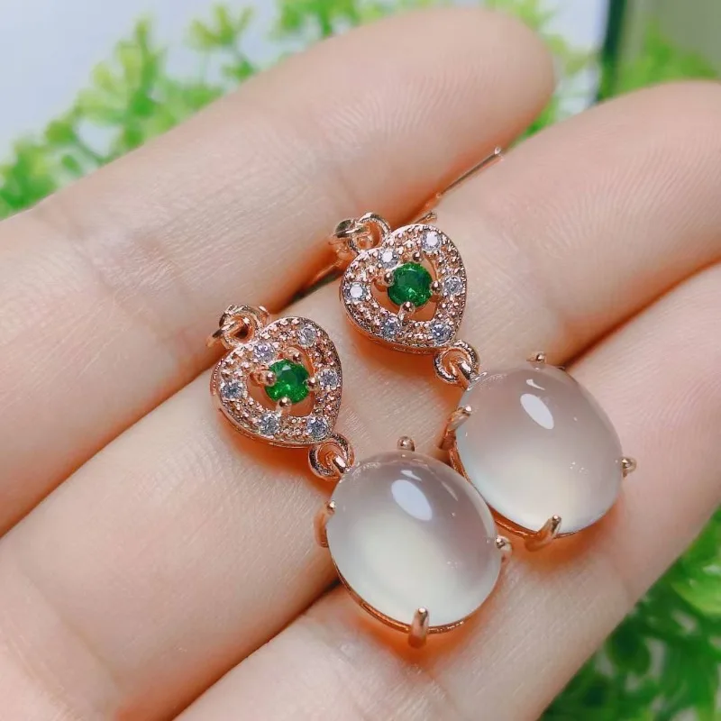 

Natural High Ice Chalcedony Inlaid Earrings Women's Earrings