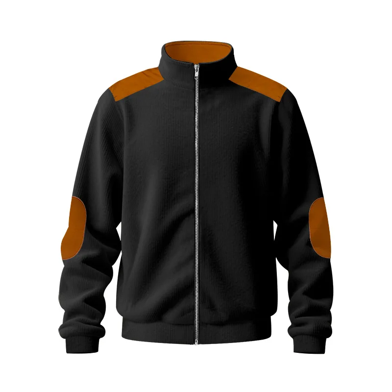 Herren Stehkragen Cordjacke, Farbblock-Design, Reißverschluss-Mantel, Retro, Locker Geschnitten, Lässig, Langarm, Herbst-Winter, Alltag, Streetwear – Detail 23