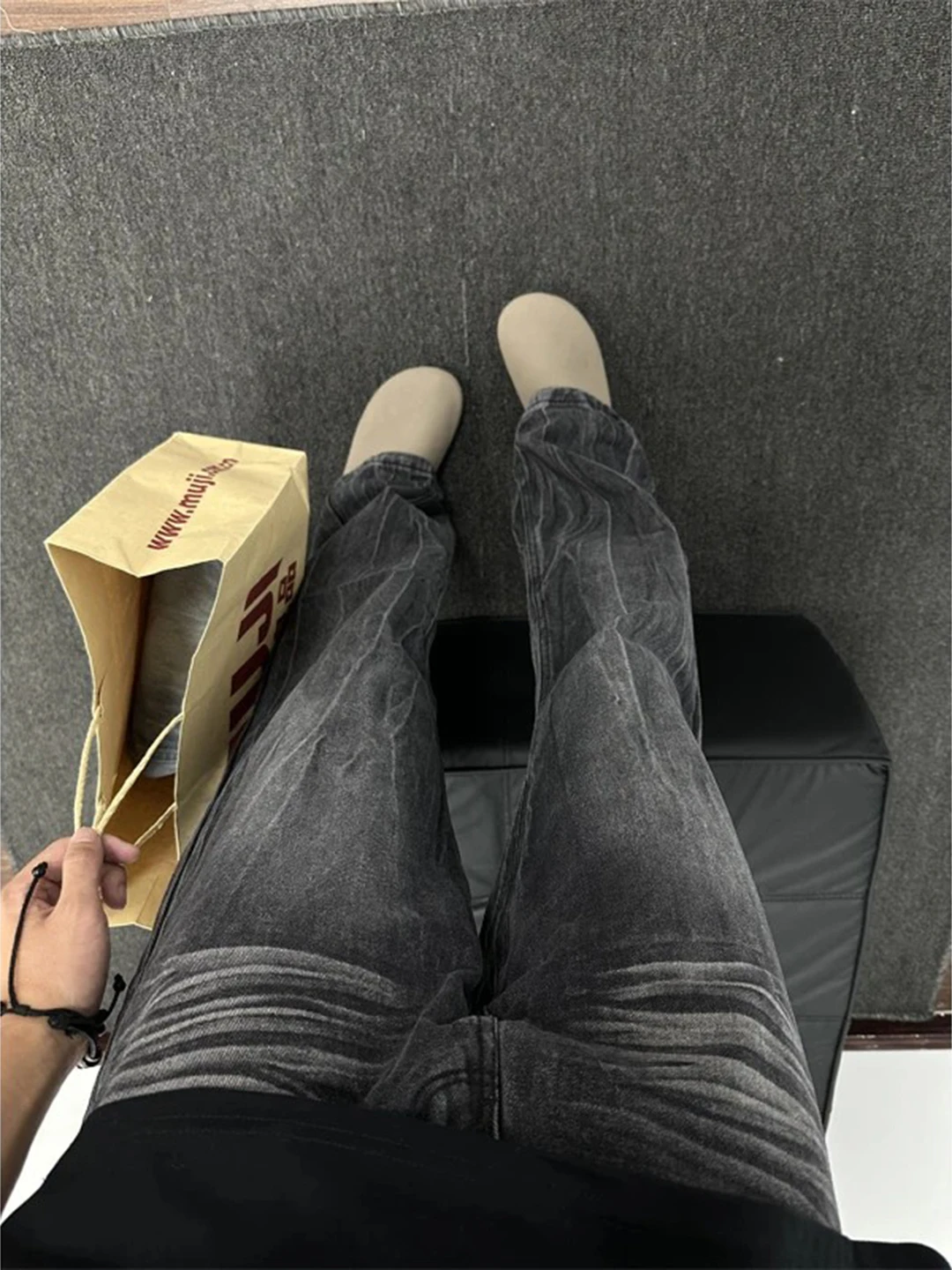 

Bla Mustache Lightning Pattern Men's Jeans American High Street Vibe Wind Micro Flared Waed Old Knife Pants Casual Wear