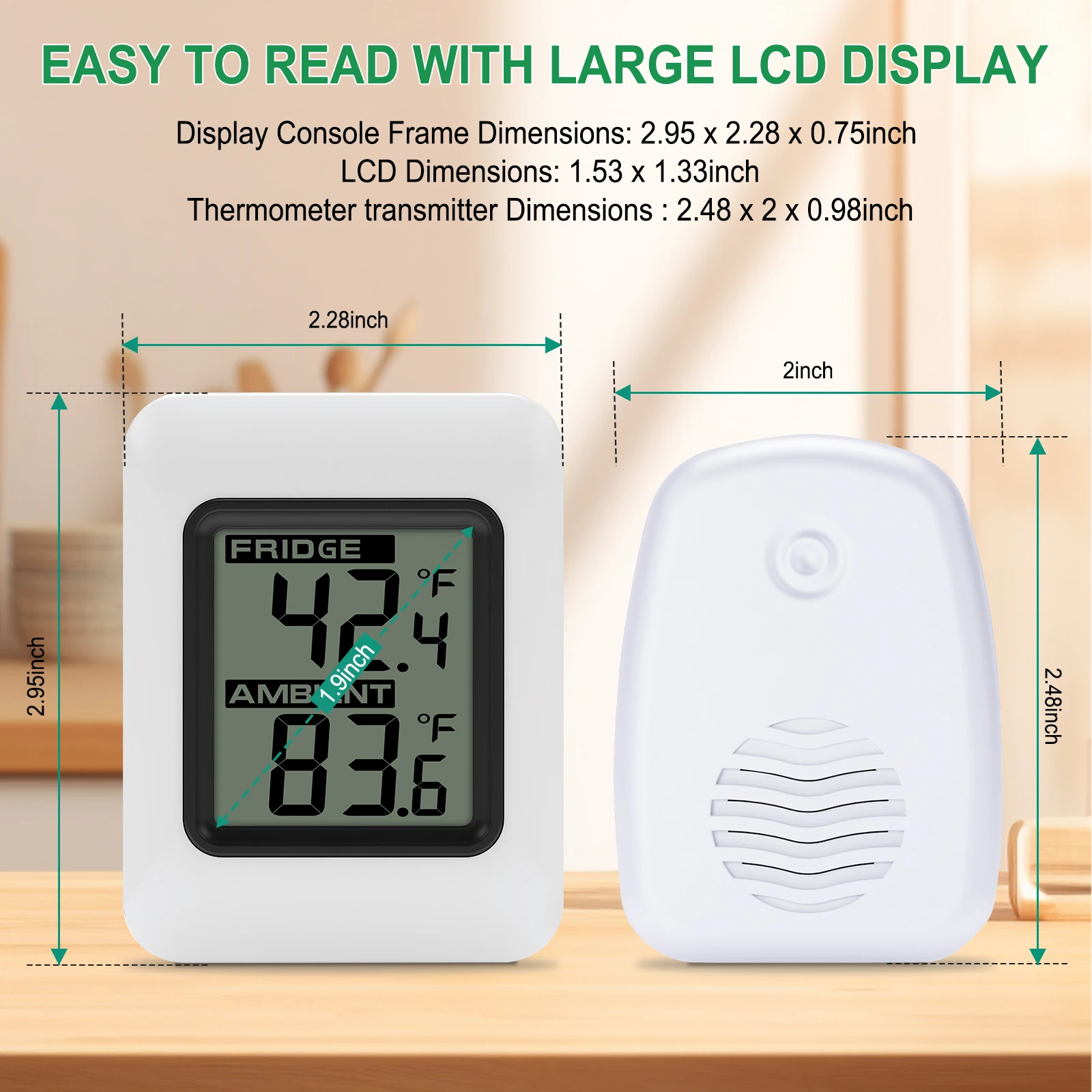 

Refrigerator Thermo-hygrometer Wireless Fridge Thermometer with Remote Sensor Freezer Room Thermometer with Magnetic for Home