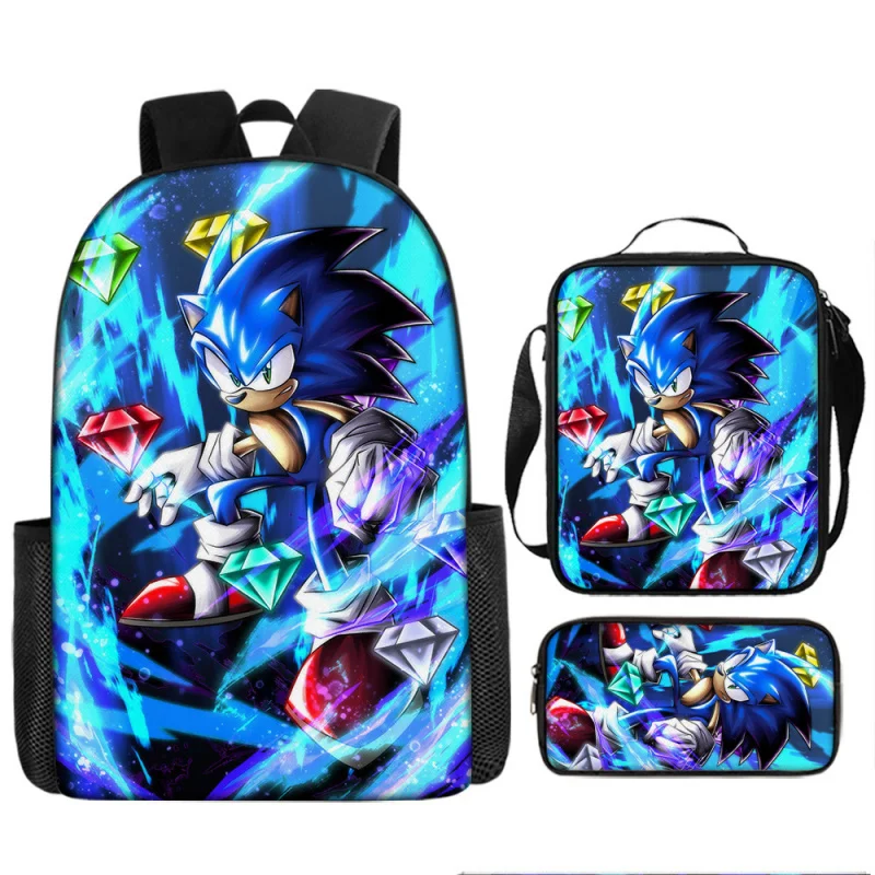Sonic Cartoon Backpack for Elementary School Students Double Shoulder Bag Height Waterproof Nylon Material Support Back Buffe...