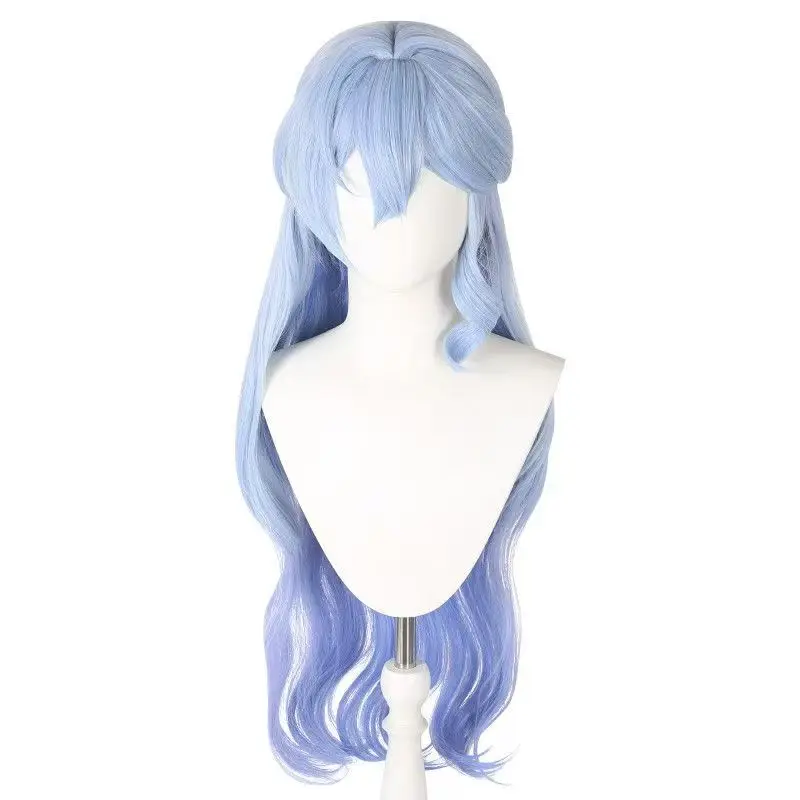 Honkai Star Rail Robin Cosplay Wig Gradient Blue Purple Long Wavy Hair With Rose Bun For Halloween Comic Con Costume Props