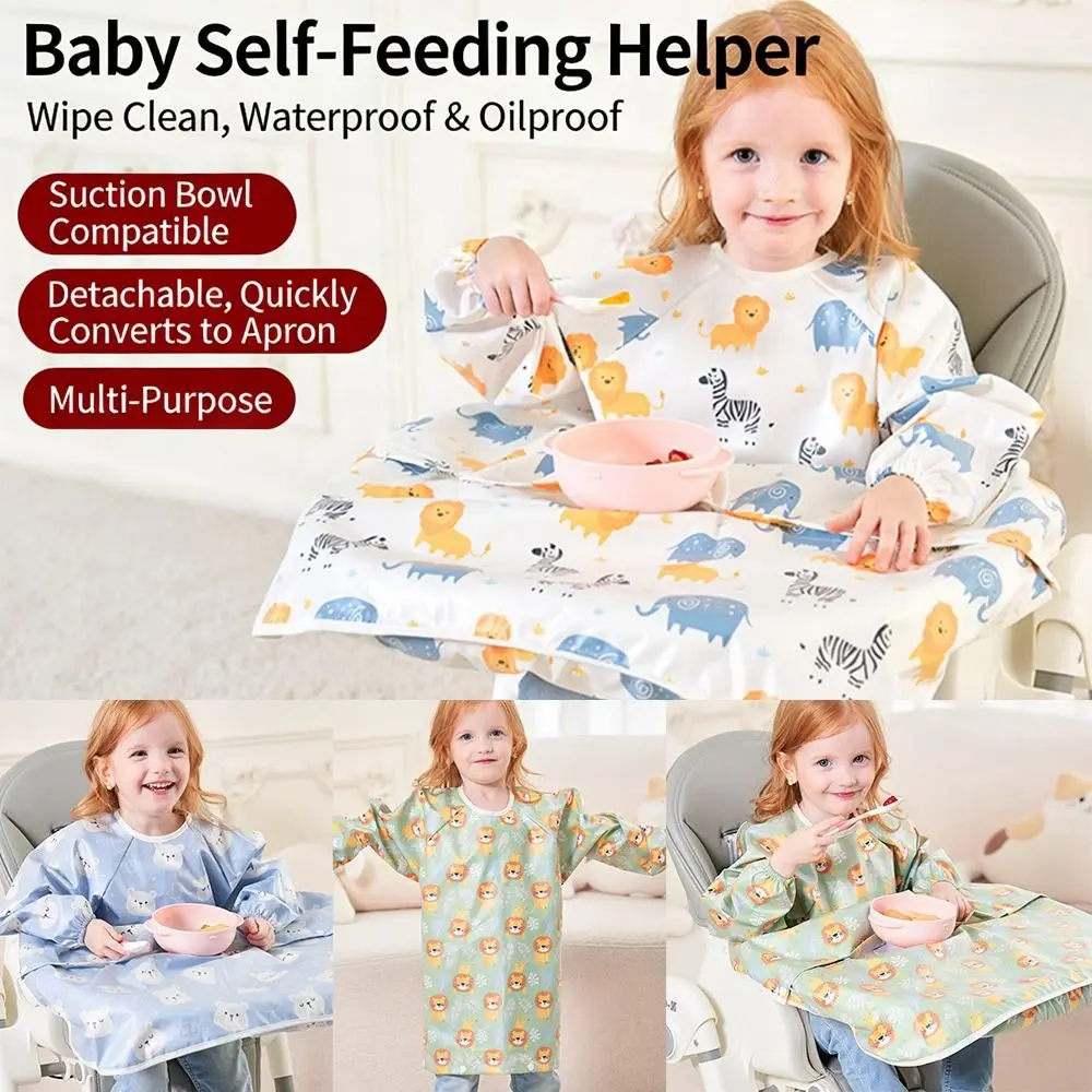 

Милый водонепроницаемый нагрудник с длинными рукавами, легко моющийся, дышащий, защитный от загрязнений, со съемными рукавами, для кормления малышей