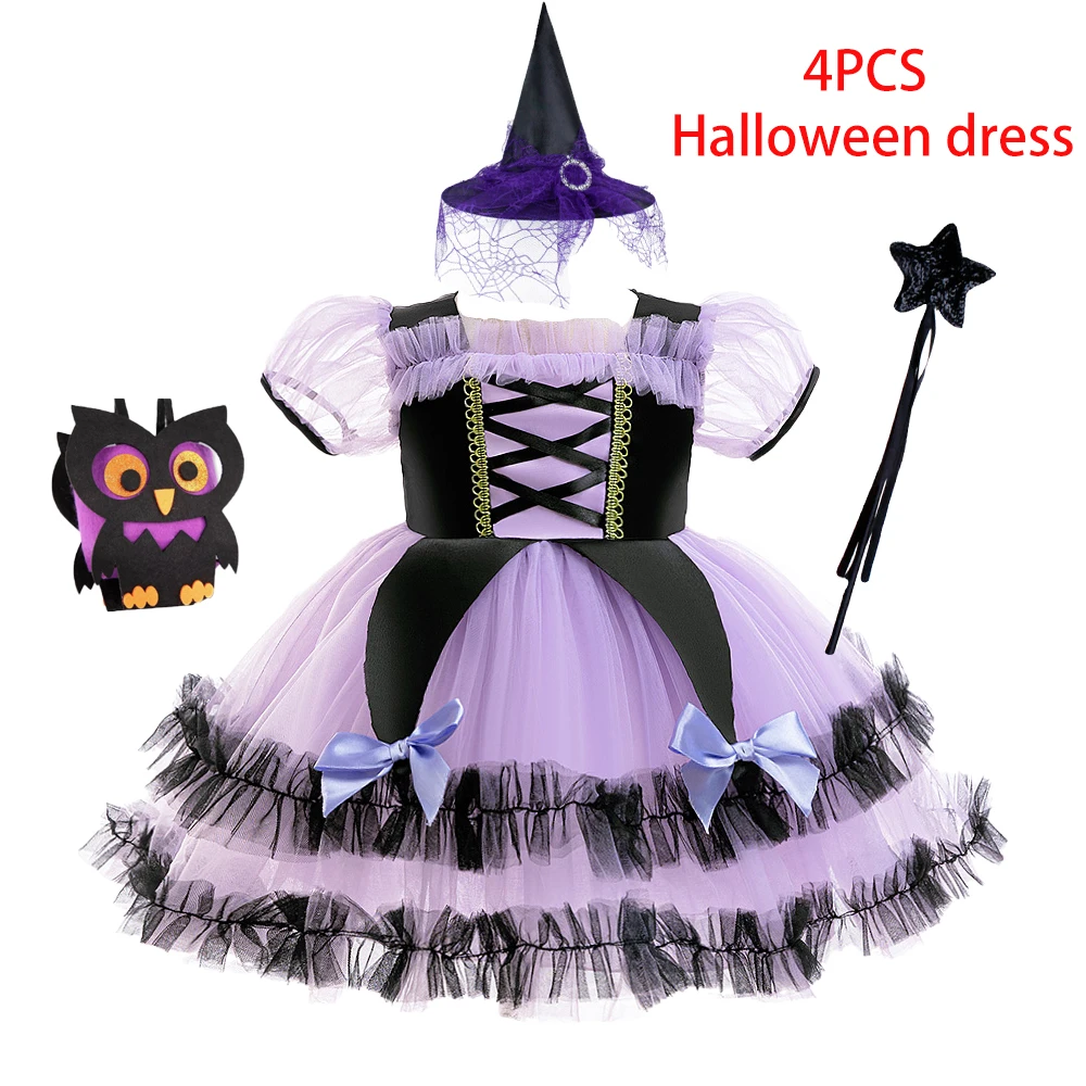 Girls New Kuromi Cosplay Party Dress Kids Purple Lace Halloween Dresses Girl Bow All Saints Clothes Young Fashion Daily Costumes