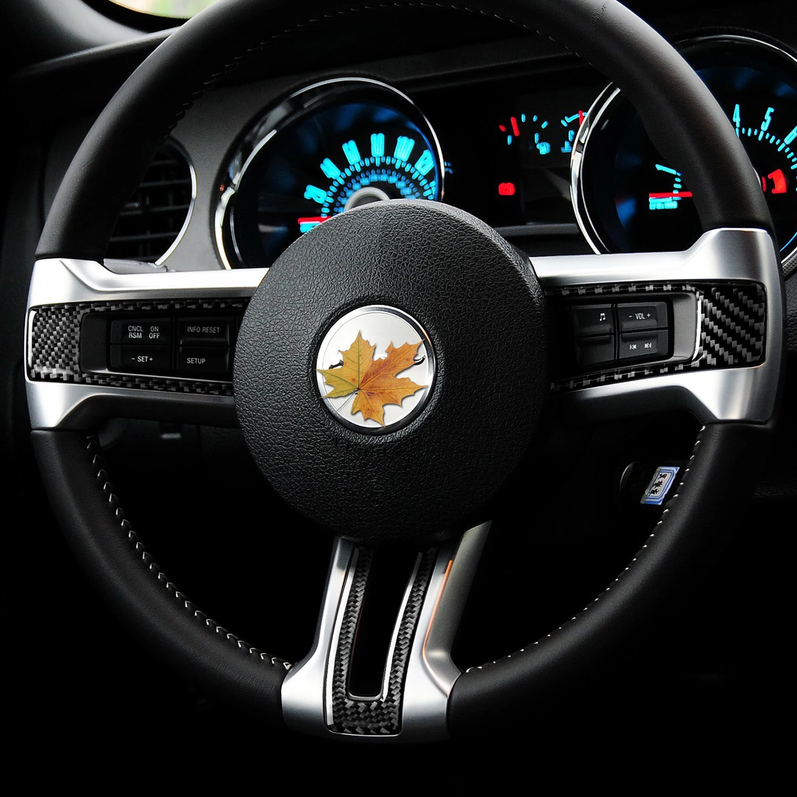 For Ford Mustang 2009 2010 2011 2012 2013 2014 Accessories Car Steering Wheel Sticker Decal Carbon Fiber Interior Trim Cover