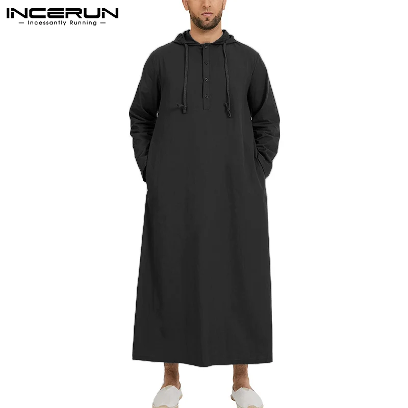 INCERUN-Sudadera con capucha para hombre, Túnica musulmana de manga larga, caftán árabe saudita, Jubba islámica árabe, Thobe, ropa informal, S-5XL, 2024