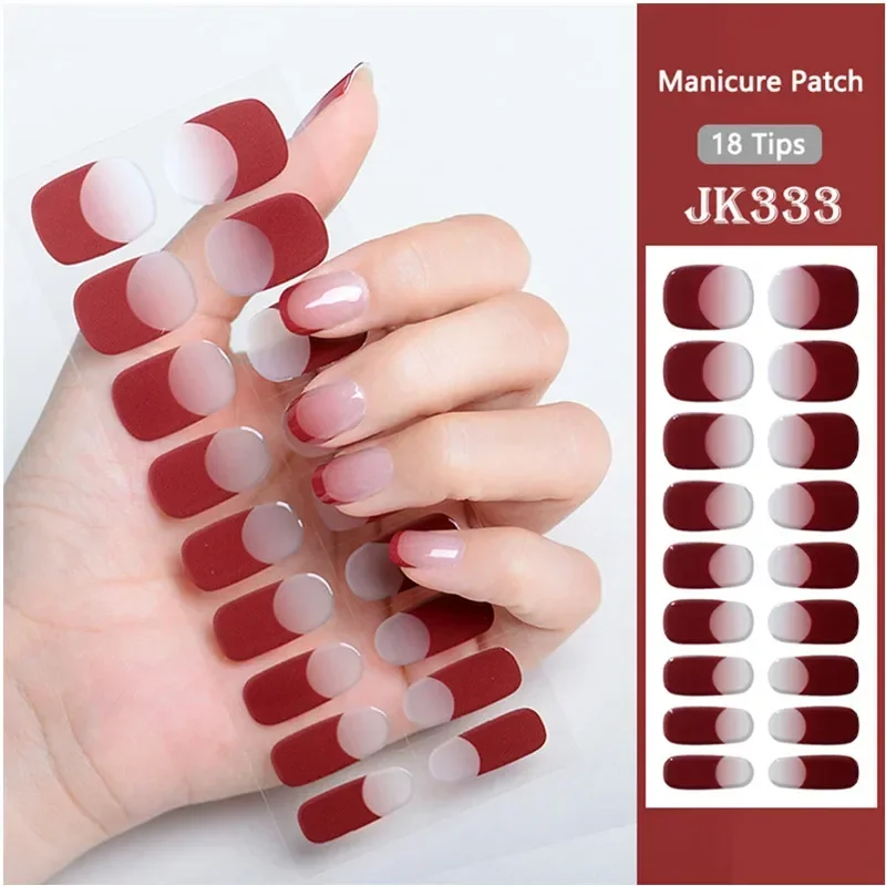 16/18/20Tips Super Long Lasting Gel Nail Wraps Adhesive Waterproof  French Semi-Cured Gel Nail Stickers Harden In UV Lamp Need