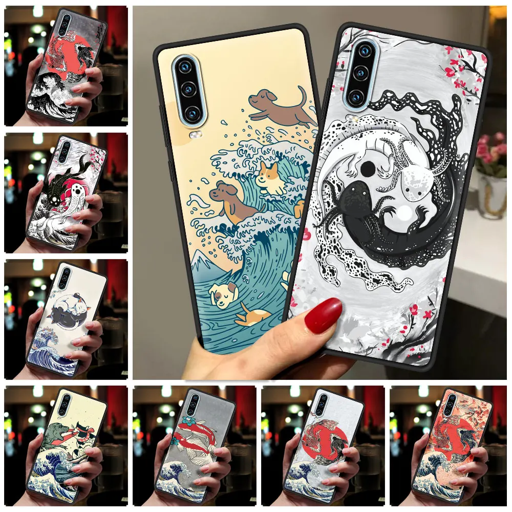 Koi Fish Phone Case For Huawei P30 P40 Lite E P50 P20 Pro Y9 Y7 Y6 2019 P Smart 2021 Z Y6p Y7a Y9s Black Cover Silicone Funda