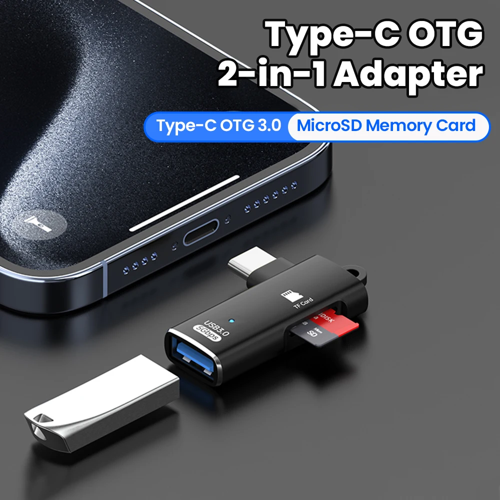 2 in 1 USB3.0 Type C To TF Card reader Adapter Memory Card High-speed Transfer OTG Card reader For iphone15 16 Huawei PC Laptop