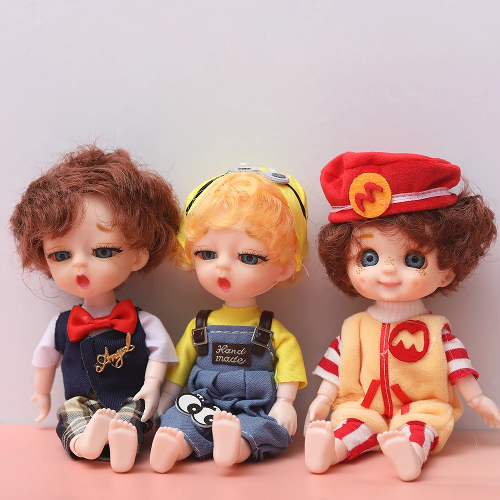 Cute Face 1/12 16cm Bjd Mini Doll Short Boy Hair Sleeping Pig Naked Body Dress Up Fashion Dolls for Girls Gift DIY Toys