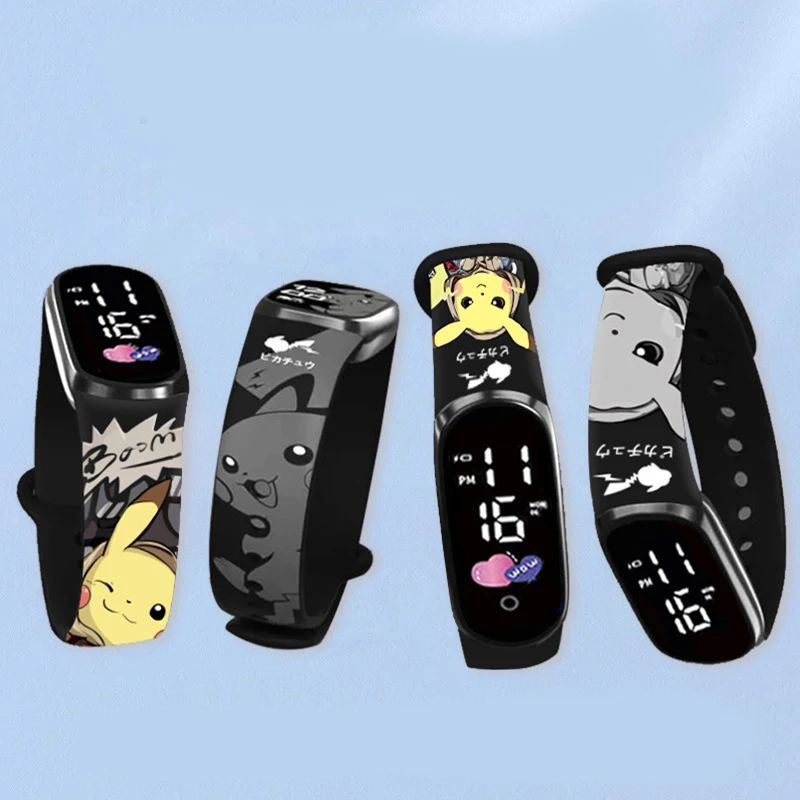 Pokemon Strap LED Electronic Watch Fashion Colorful Bracelet Touch Waterproof Anime Character Pikachu Kid Digital Watches