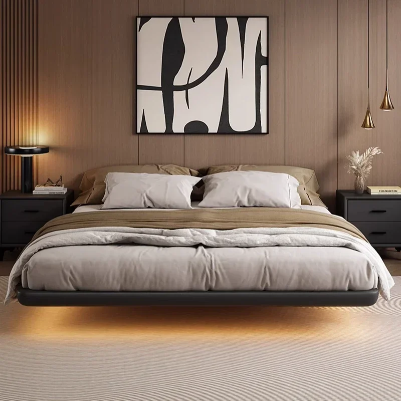 Italian no bedside suspended bed Internet celebrity tatami modern simple leather bed retro 1 meter 8 double bed