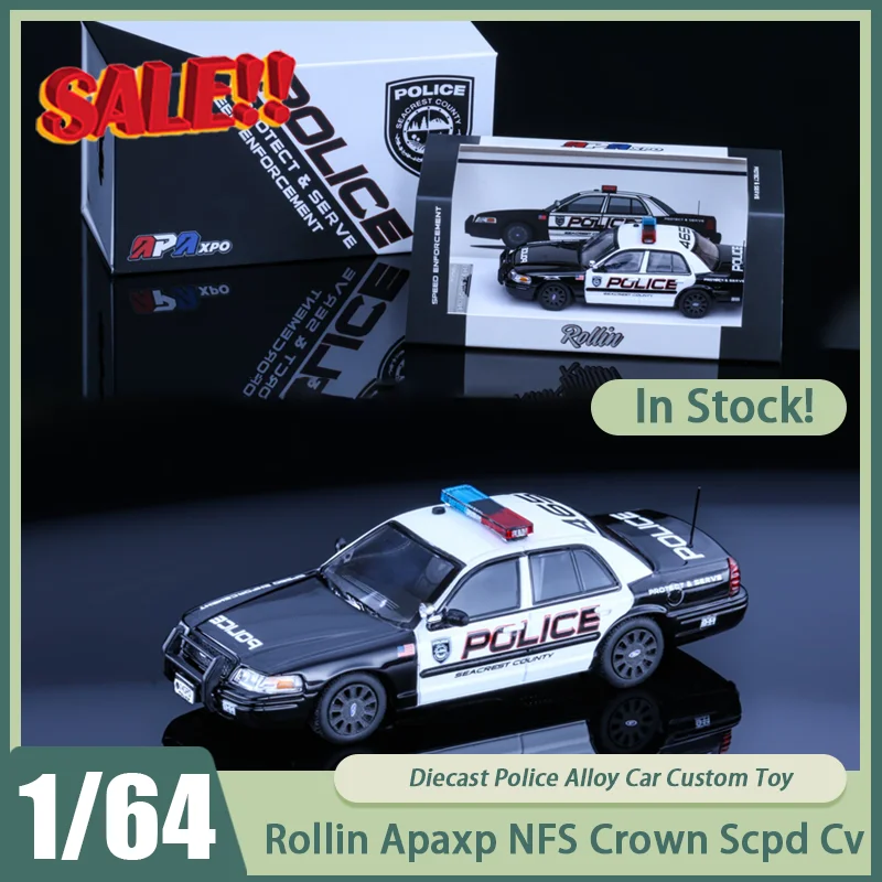 جديد في المخزون لعبة سيارة الشرطة رولين Apaxp 1:64 NFS Crown Scpd Haifeng County Cv مصنوعة من خليط معدني مواد Diecast Apa 2025 نموذج المعرض