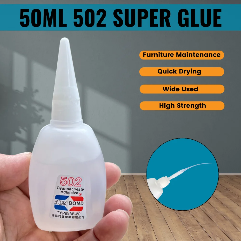 50g New 502 Super Glue Instant Quick-Drying Cyanoacrylate Adhesive Strong Bond Fast Crafts Leather Metal Repair Liquid Glue