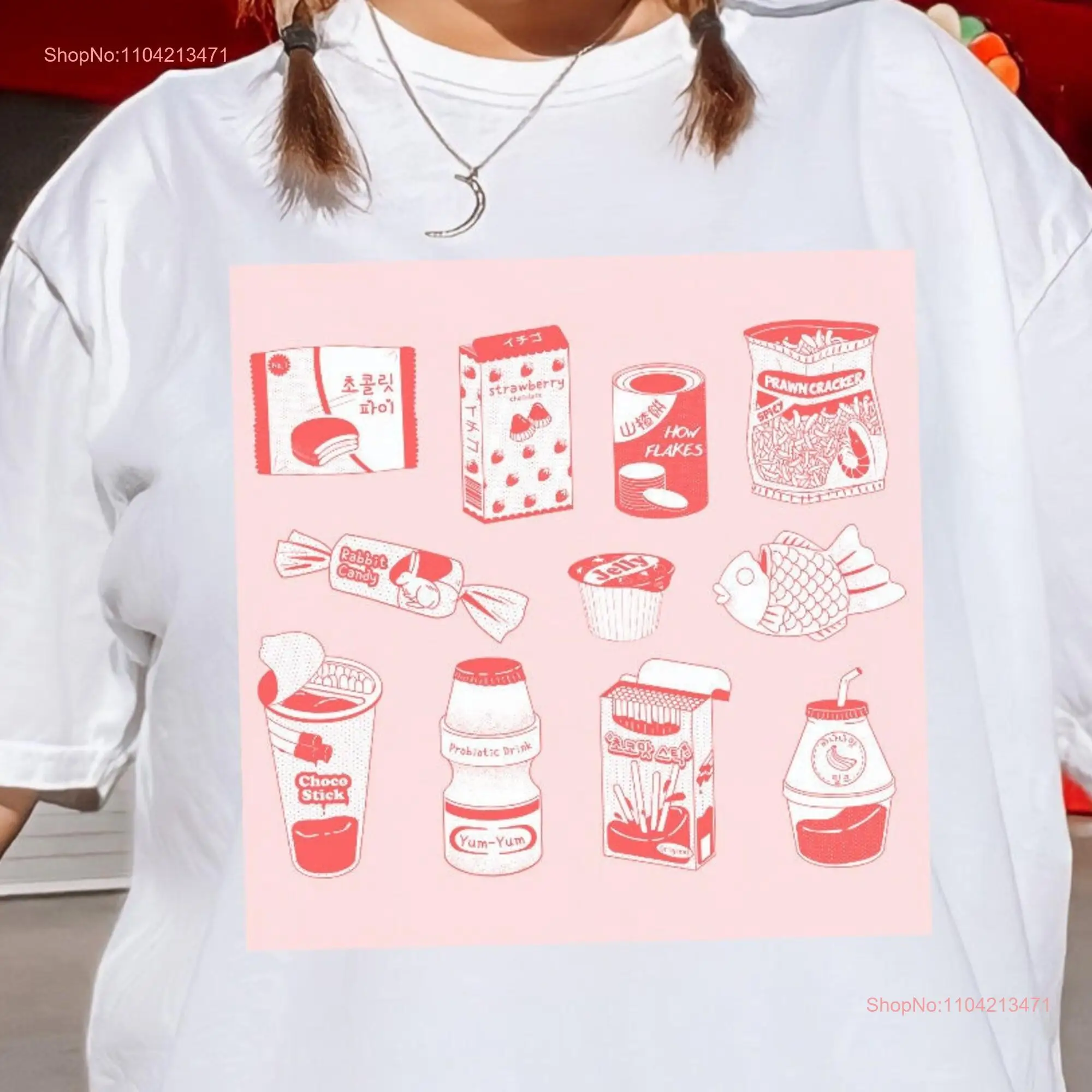 RETRO ASIAN SNACKS unisex graphic t shirt womens food foodie vintage pocky white rabbit yan yakult haw flakes