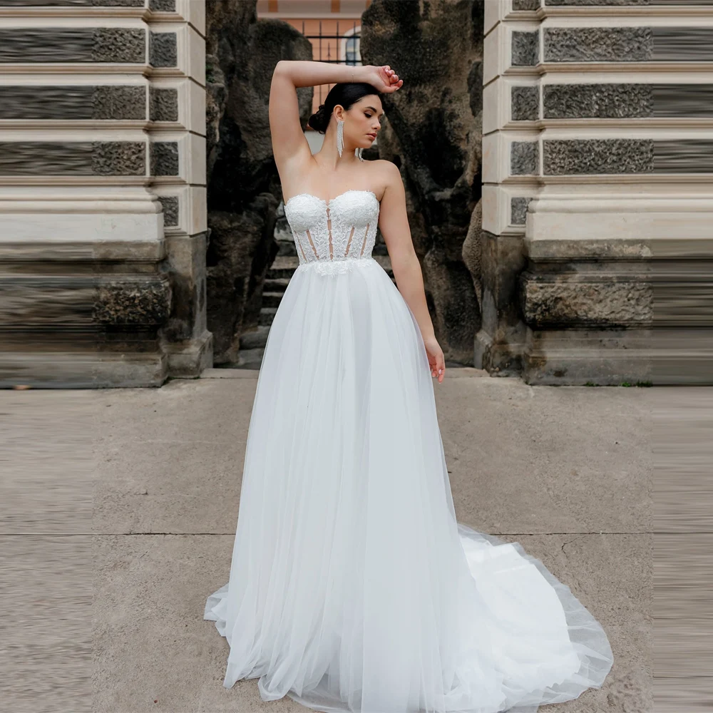 

Sexy Sleeveless A-Line Women Bridal Gowns Sweetheart Collar Wedding Dresses Party Mopping Length Vestidos De Novias Customized