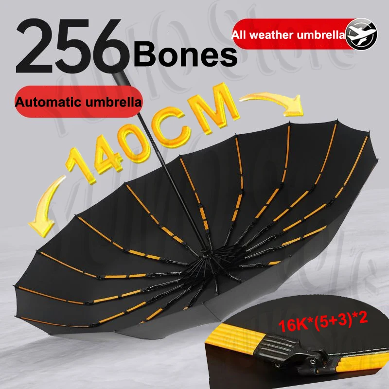 256 Bones Super Windproof Rain Umbrella Large Size Full Automatic Men Business Umbrellas Three Fold UV Protection Lady Sunshade