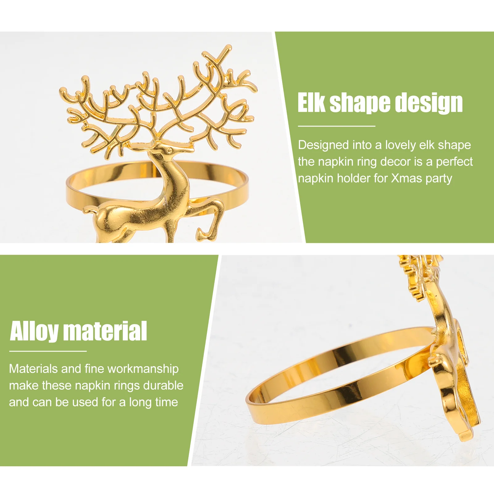 

6Pcs Elk Napkin Buckles Christmas Theme Decorative Napkin Rings Holiday Party Dining Table Holders Xmas Festival Decor